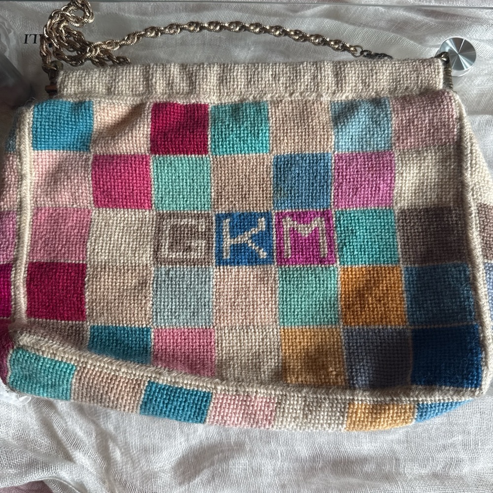 Multicolor checkered knit shoulder bag